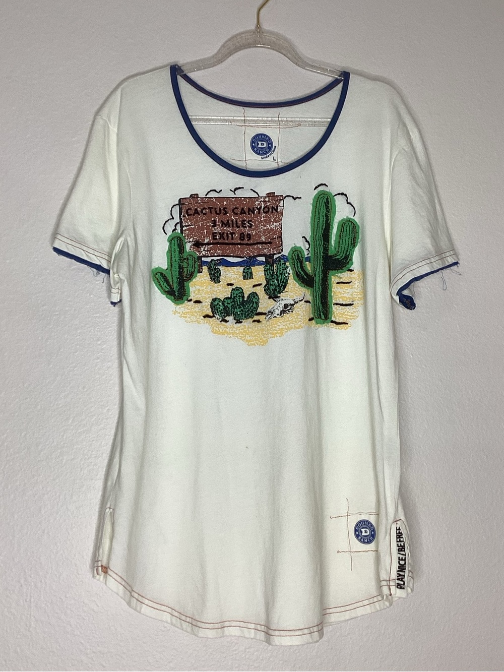 Double D Ranch Tee Western Cactus Beaded Appliqué Lg